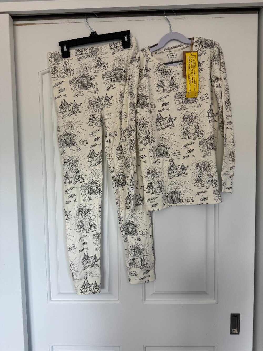 NWT Holy Pals Unisex Size 12 Kids Cotton Pajamas Ivory Toile Jesus Christmas